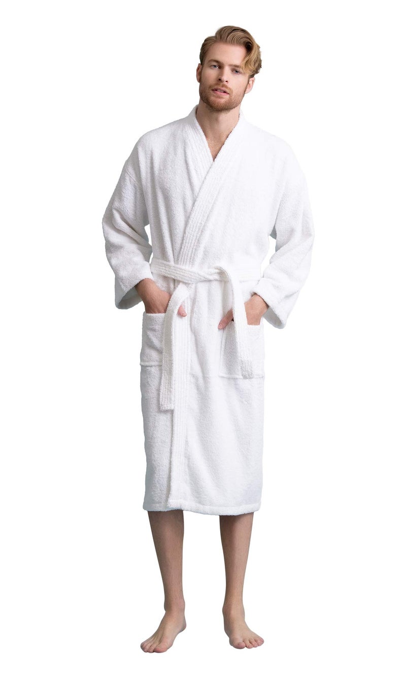 Soft Touch Linen - Turkish Terry Kimono Style Bathrobe - 100% Pure Turkish Cotton - Made in Turkey (White, Small) - Image 4